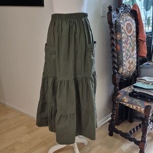Carla G Forest Green Cargo Mixi Skirt Pockets